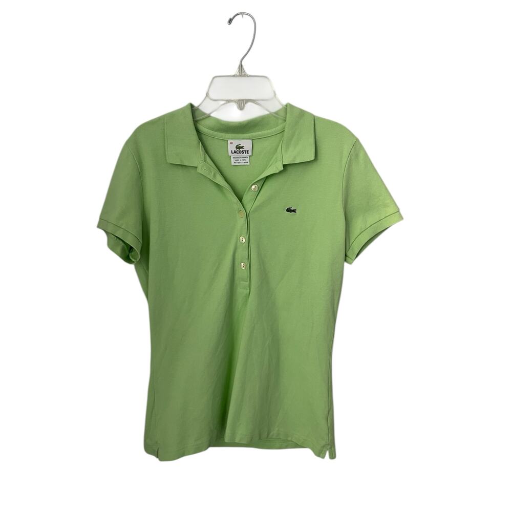 Y2K Lacoste Slim Fit Pique Polo Croc Logo Short Sleeve Button Preppy Green 40